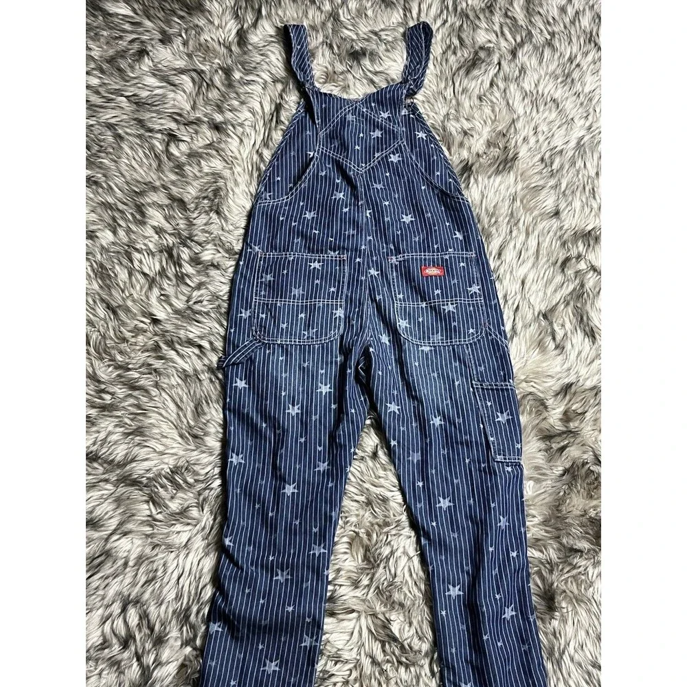 Dickies Hickory Star Strip Blue Denim Bib Overalls Sz M